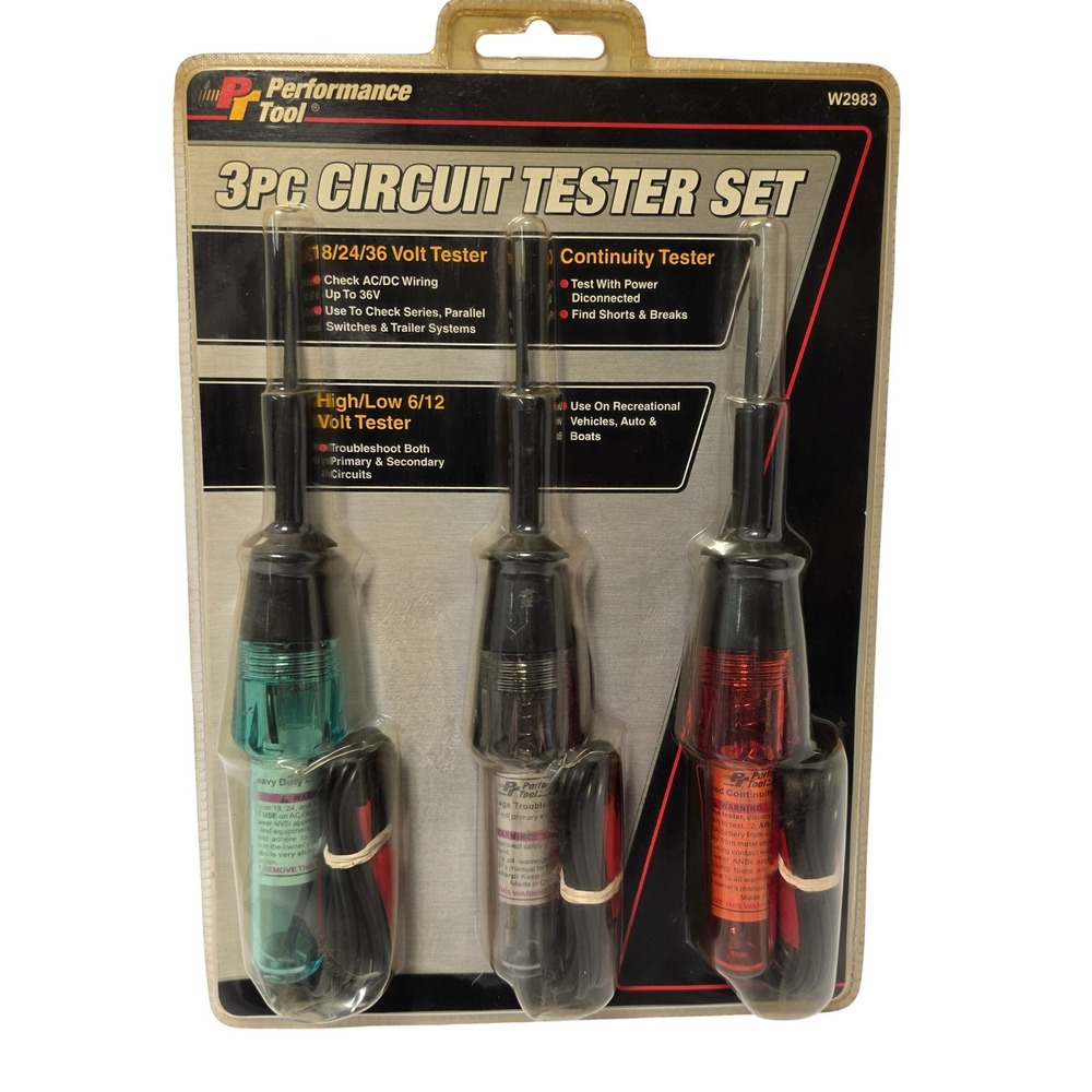 Performance Tool 3pc Circuit Tester Set W2983 6V 12V 18V 24V 36V Auto RV Marine*